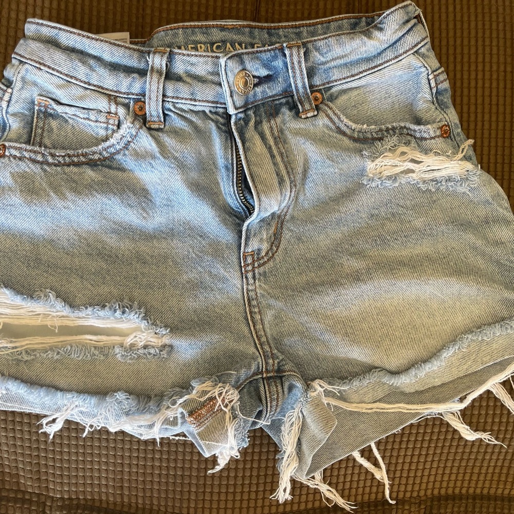 American Eagle Outfitters Women's Distressed Denim Shorts - Blue